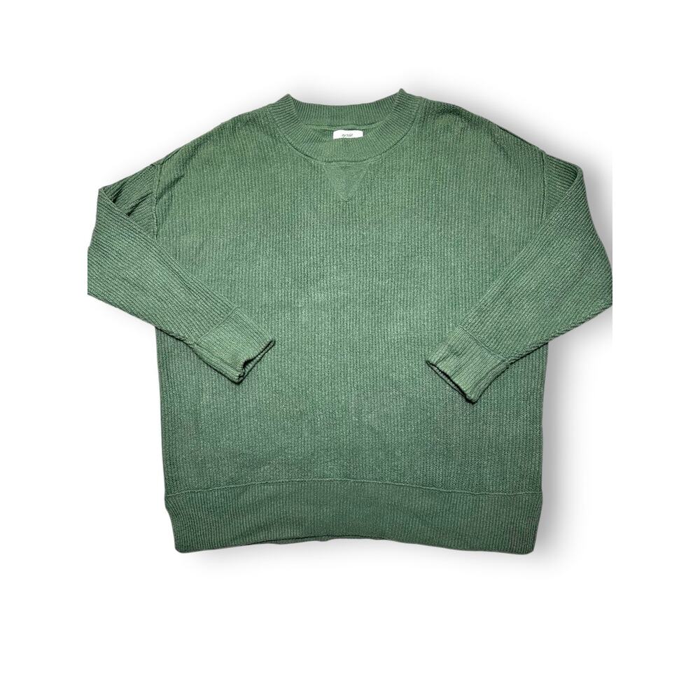 Aerie Sage Green Ribbed Crew Neck Relaxed Fit Sweater Size Small